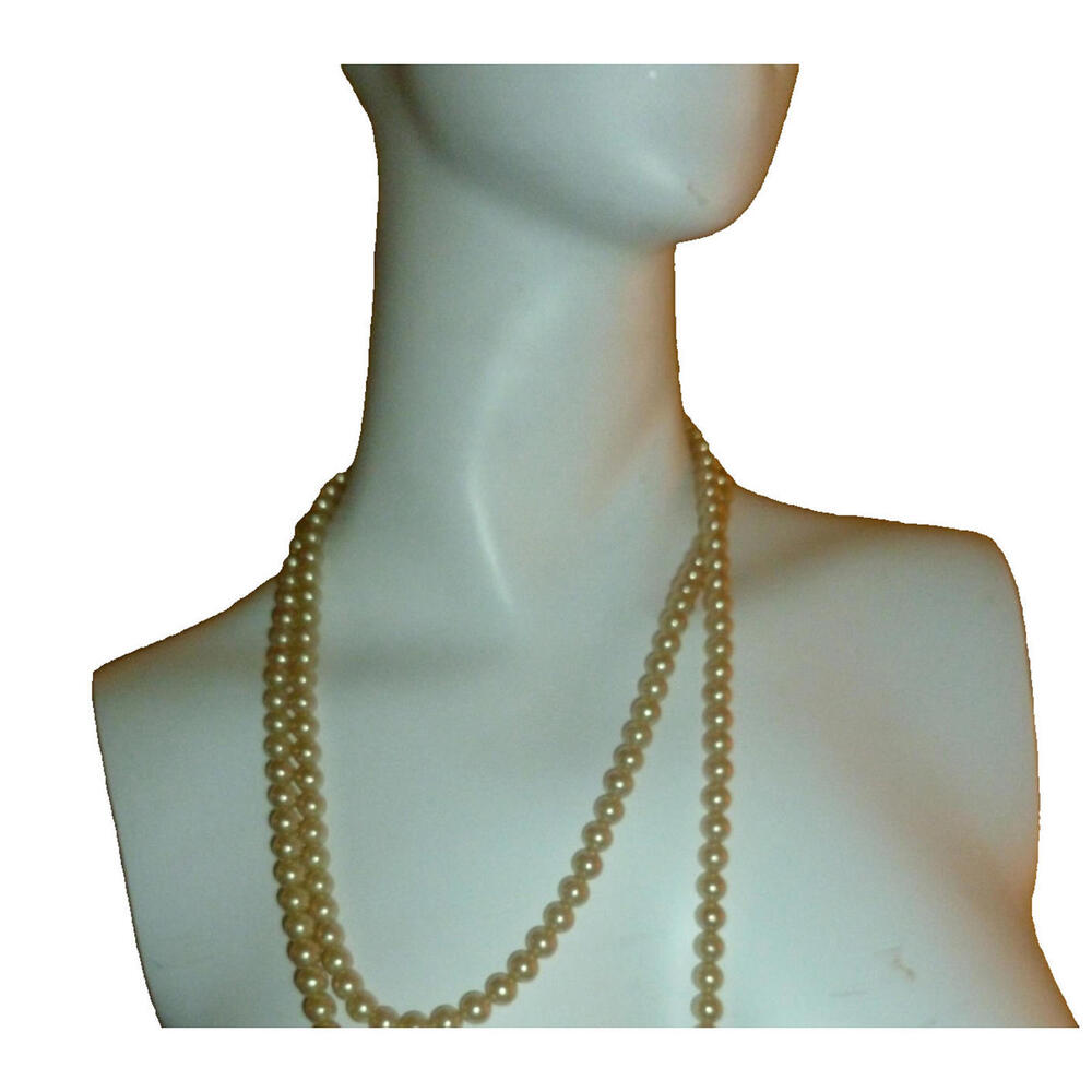 Vintage Faux Pearl Clasp Necklace Choker 58" Long Opera Length